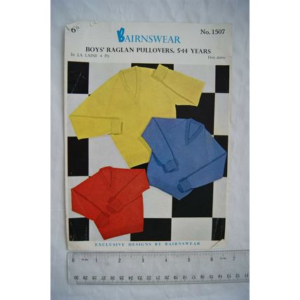 Vintage: Bairnswear No. 1507 boy's raglan pullovers, 4 ply, 5-14 years