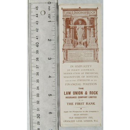 Vintage bookmark - Law Union & Rock Insurance Co, Life & Fire