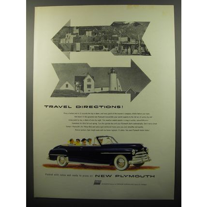 1950 Plymouth Convertible Car Ad - Travel directions