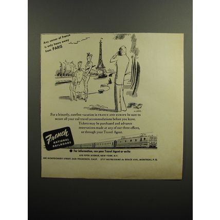 1952 French National Railroads Ad - Any corner of France is only hours away