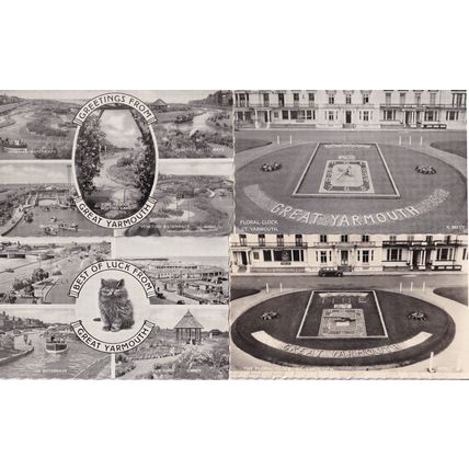 Great Yarmouth Floral Clock Lucky Cat 4x Old Real Photo Postcard s