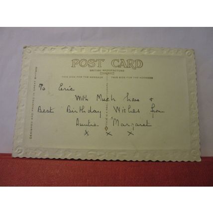 BIRTHDAY, used vintage postcard RP c.1931 dalmation dog soft toy /