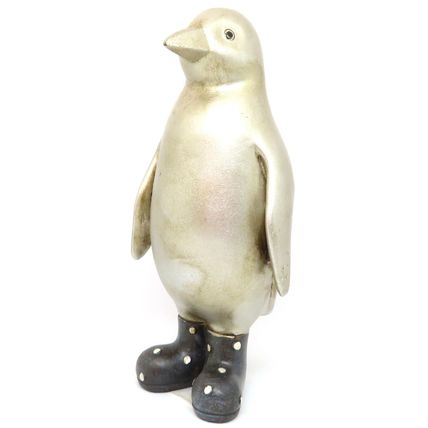 Shabby Chic Penguin Figurine Wearing Spotted Boots 15.5 CM