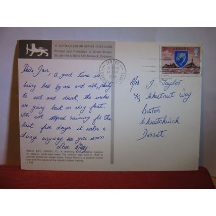 ROZEL BAY, JERSEY used postcard by Jarrold 1976 postmark =
