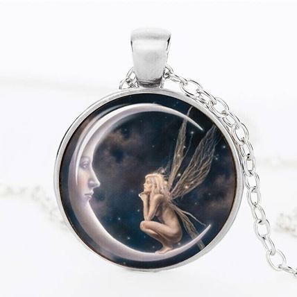 Creative Time Gem Angel Necklace / Drop Earrings Cute Little Girl Glass Pendant
