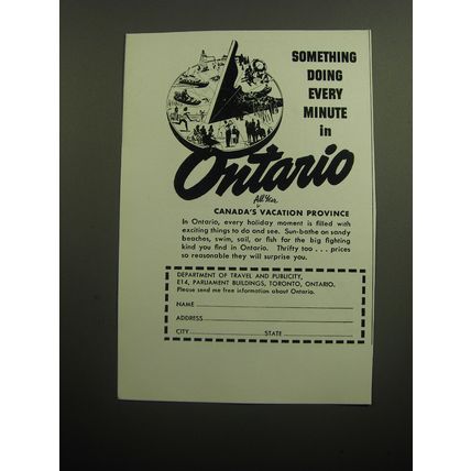 1949 Ontario Canada Ad - Something doing every minute in Ontario