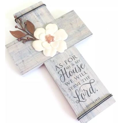 Joshua 24:15 Wall Cross Floral 27.5 CM Gift Christian Home Decor Jesus Faith