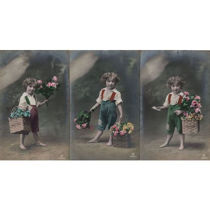 Child Girl Flower Sellers Basket 3x Antique Tinted Postcard s