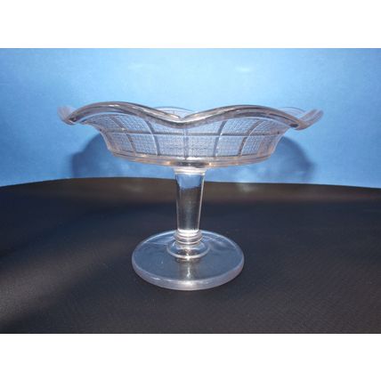 Antique 1800's Vaseline Glass Diamond Pattern Compote Candy Dish 7.5" W 5" Tall