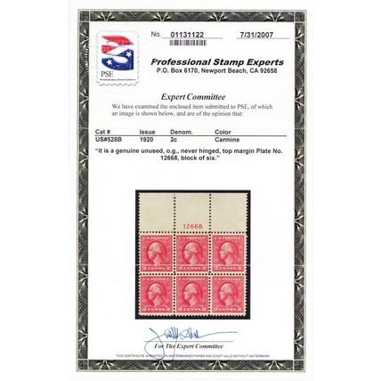 528B, Mint XF NH 2¢ - GEM Plate Block of Six - PFC - Stuart Katz