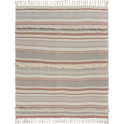 Beige Woven Cotton Striped Throw Blanket