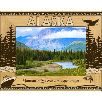 Alaska Ports Seward Laser Engraved Wood Picture Frame Landscape (3 x 5)