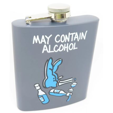 May Contain Alcohol Hip Flask Metal Grey 12 CM Screw Top Lid 7 0z Capacity Gift