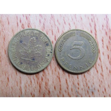 1980j 5 Pfennig Germany Coin