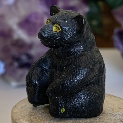 Vintage Black Forest Bear W Yellow Eyes Plastic Figure Toy JC Hong Kong 1 3/8"
