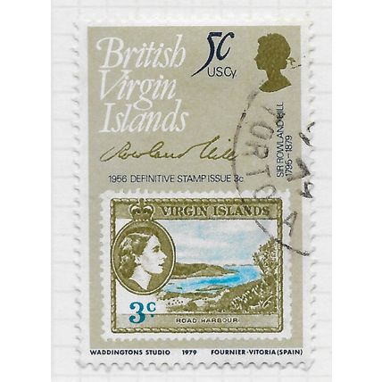 VIRGIN ISLANDS BRITISH 1979 QE2 ROAD STAMP ON ROLAND HILL DIED 100 YEARS 5c USED