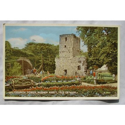 vintage postcard Church Tower, Rushen Abbey, I.O.M.