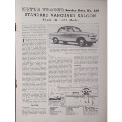 STANDARD VANGUARD Phase III 1956 Motor Trader Service Data Brochure No. 259