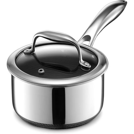 Hexclad Hybrid Nonstick 1-Quart Saucepan with Tempered Glass Lid, Stay-Cool Hand