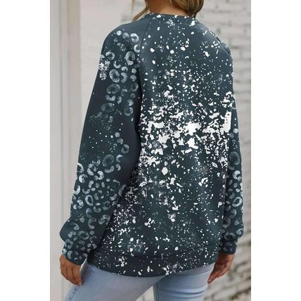Blue Leopard Bleached Raglan Sleeve Crewneck Sweatshirt