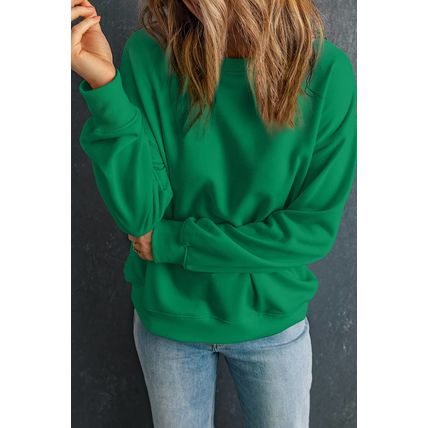 Dark Green Solid Classic Crewneck Pullover Sweatshirt
