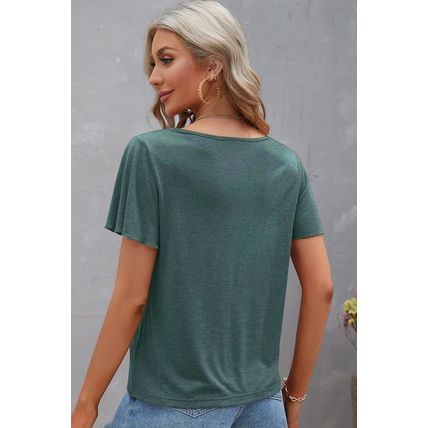 Mist Green Crisscross V Neck Butterfly Sleeve T Shirt