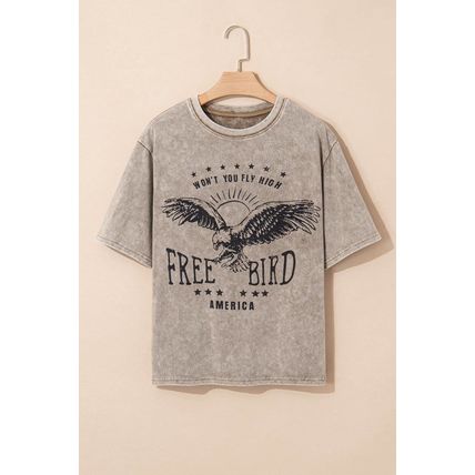 Parchment AMERICA FREE BIRD Vintage Graphic Mineral Washed Tee