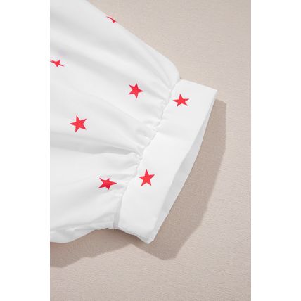 White Little Stars Printed Loose Half Sleeve Loose Shirt