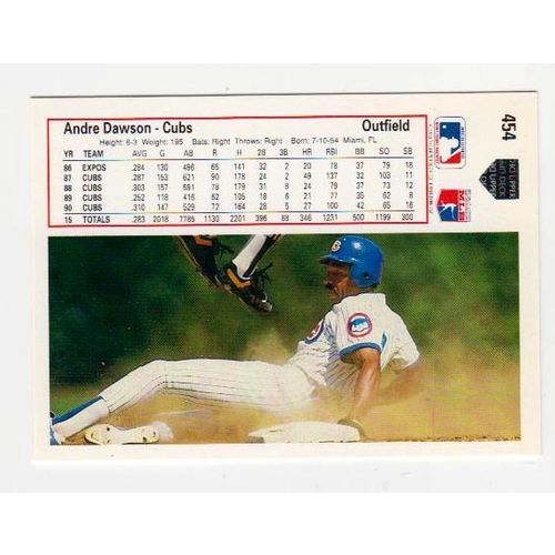 1991 Upper Deck Andre Dawson baseball card #454 –Cubs
