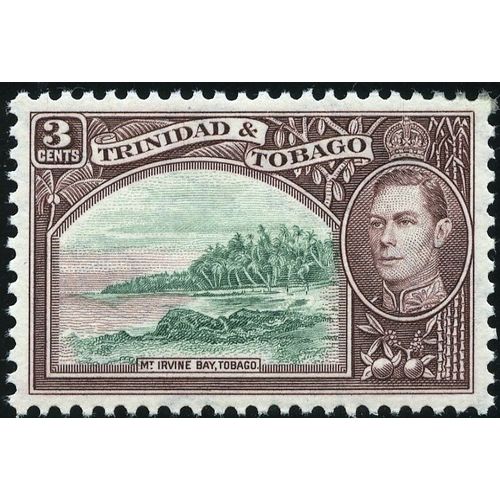 Trinidad & Tobago KGVI 1941 3c Green & Purple Brown Mounted Mint MM SG248a stamp