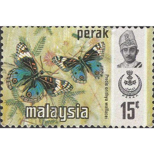 PERAK, MALAYSIA, BUTTERFLY, Blue Pansy , light brown 1971, 15c, #4