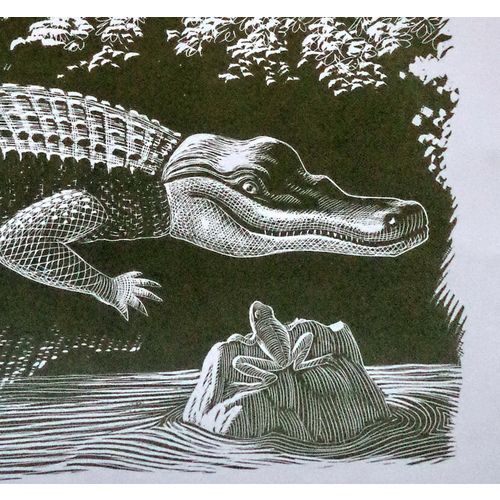 Vintage Everett Woodcut Crocodile Frog Jungle Animals Print Children Decor Art