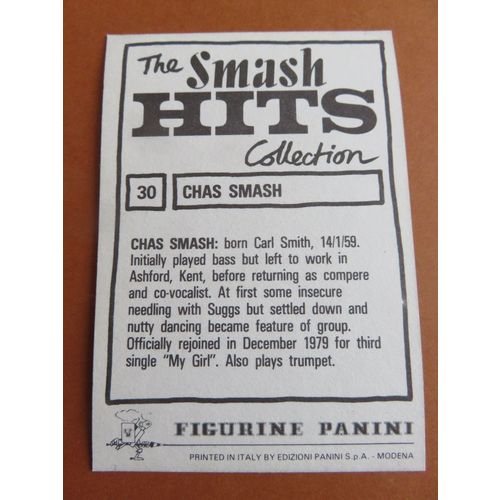 Smash Hits 1984 Panini Sticker No 30 Chas Smash