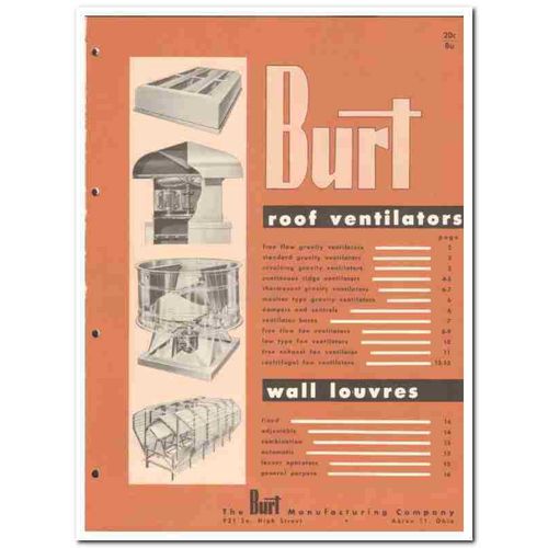 BURT MFG COMPANY 1958 roof ventilators wall louvers vintage catalog