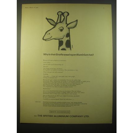 1966 BACO British Aluminum Company Ad - Why is that Giraffe wearing Aluminum