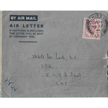 GB 1944 Wartime military air letter to Royal Signals with 6d stamp on