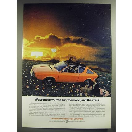 1974 Renault 17 Gordini Coupe Convertible Ad - We promise you the sun