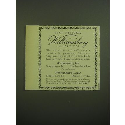1946 Williamsburg Inn Ad - Visit Historic Williamsburg in Virginia