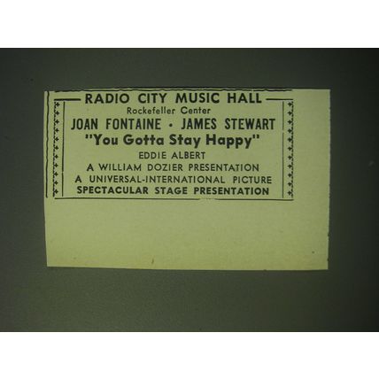1948 You Gotta Stay Happy Movie Ad - Radio City Music Hall Rockefeller Center