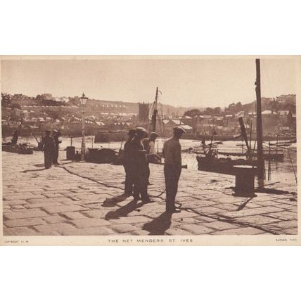 The Fishing Net Menders St Ives Cornwall Antique Postcard