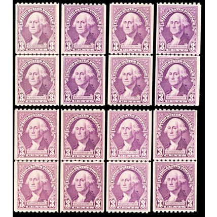 722, Mint VF NH 3¢ EIGHT Coil Line Pairs CV $64.00 * Stuart Katz