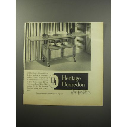 1955 Heritage Henredon Furniture Ad - Mobile Cart - Provincial in design