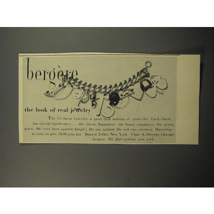 1955 Bergere Charm Bracelet Ad - The look of real jewelry