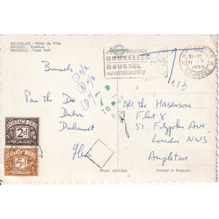 Belgium PC 1958 - Town Hall, Brussels, Belgium