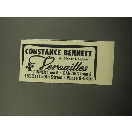 1957 Versailles Restaurant Advertisement - Constance Bennett at Dinner & Supper