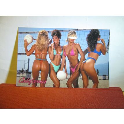 ANYONE FOR BEACH BALL, CALIFORNIA, BIKINI GIRLS, USA unused postcard #