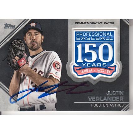 JUSTIN VERLANDER 150TH ANNIVERSARY PATCH 2019 AUTOGRAPHED HOUSTON ASTROS CHAMP