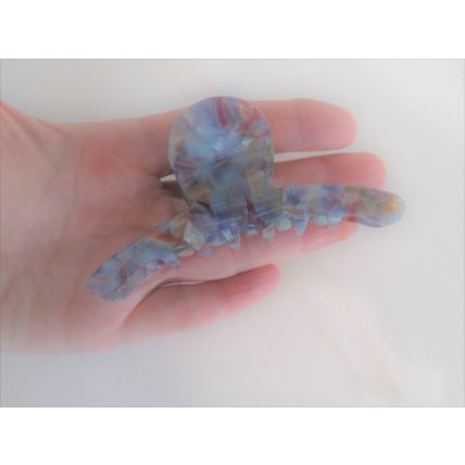 Blue and mixed color marbled design hair claw clip for fine, thin hair