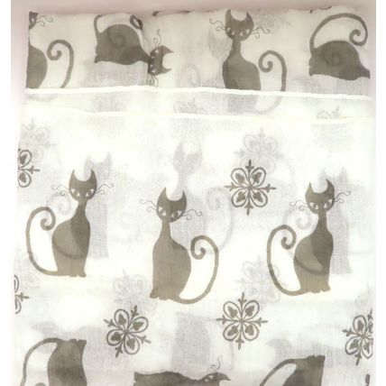 Womens Black Cat Scarf Thin Off White 192 cm x 72 cm Comes Boxed Gift Accessory