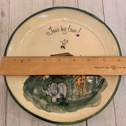 Vintage Art Pottery Noah's Ark Plate TWO BY TWO Animals 8.25” Signed G Miller